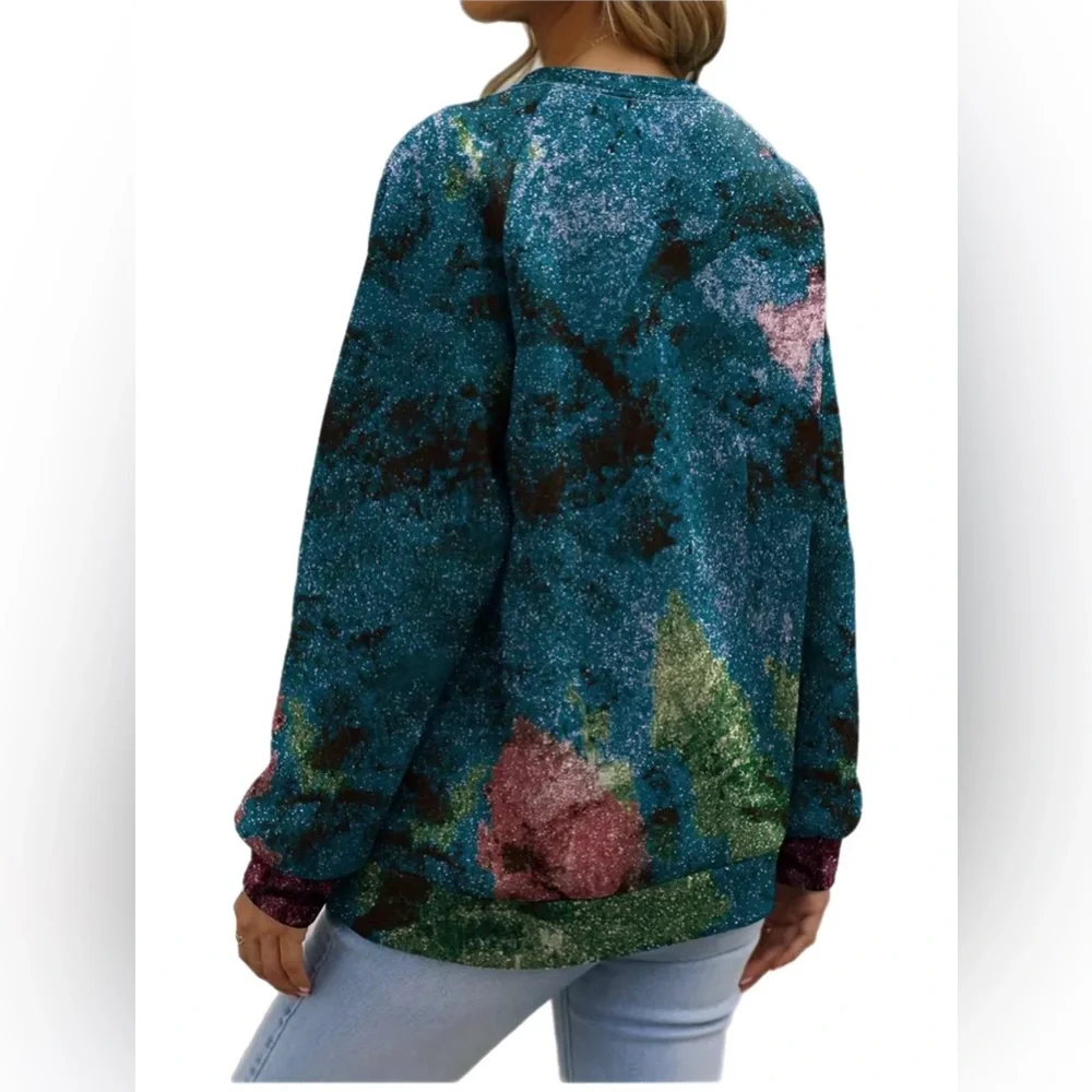 NWOT Plus Size Women’s Long Sleeve Lightweight Halloween Sugar Skull Sweatshirt - Picture 3 of 15